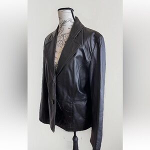 NINE WEST Black 2 Button Down Leather Blazer Jacket 90s Y2K Style Size Large